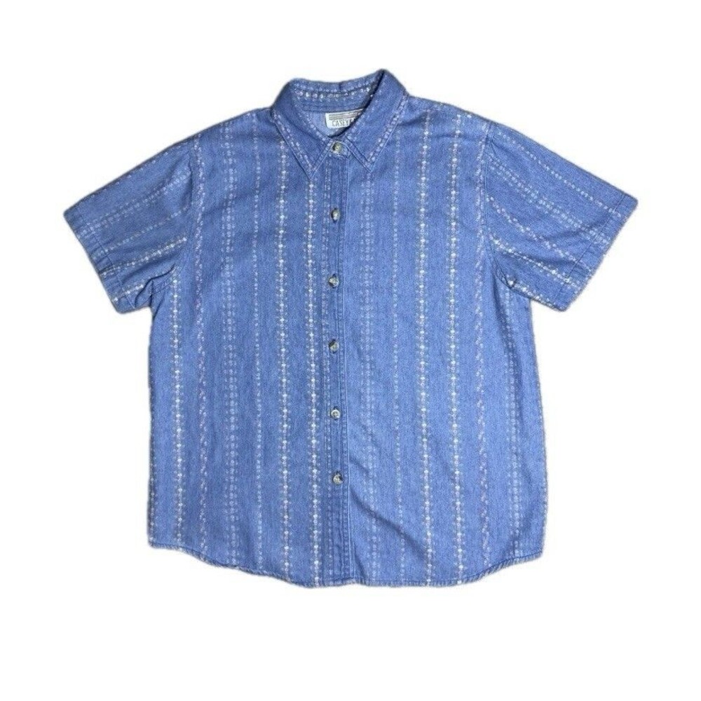 Vintage 90s Casey & Max Floral Print Chambray Button Up Shirt Medium